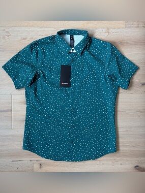 Lululemon Airing Easy Short Sleeve Shirt Mens Sz L Green Polka Harts Dot NWT*S12